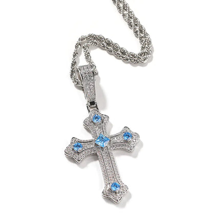 Iced Gemstone Cross Pendant