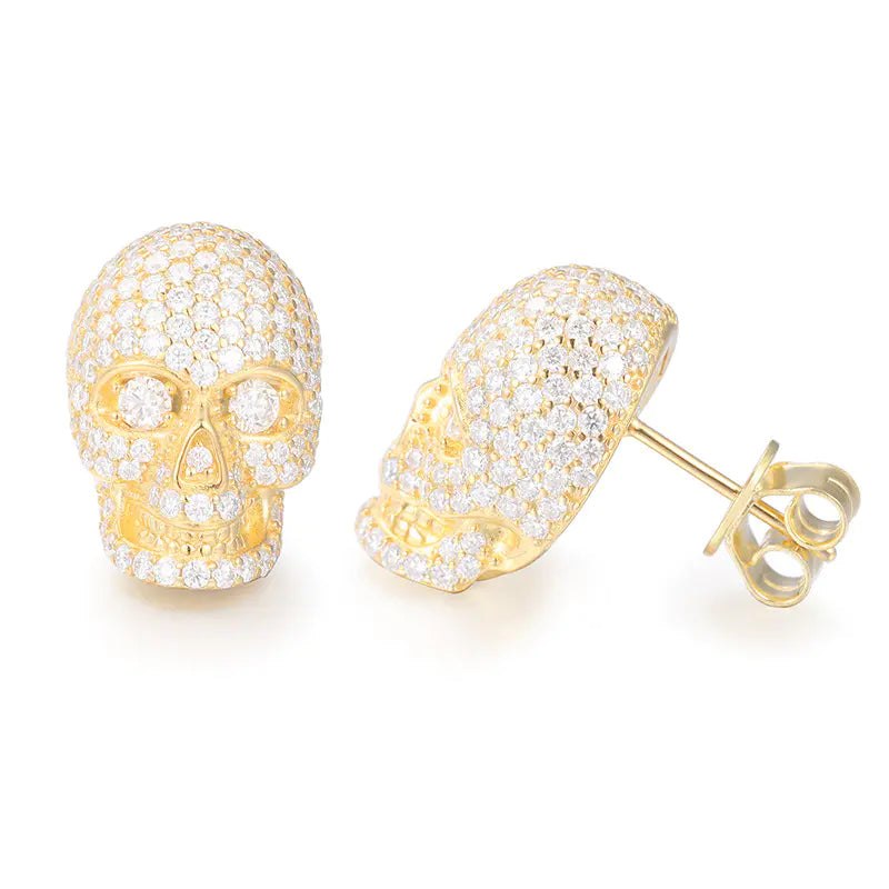 S925 Silver  Moissanite 3D Skull Stud Earring
