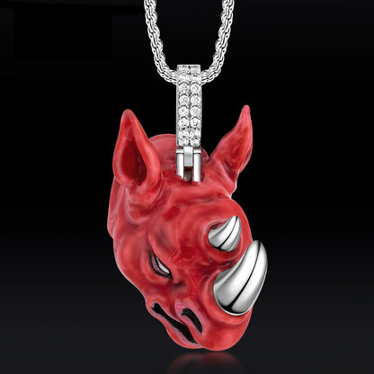 Red Rhinoceros Head Enamel Pendant