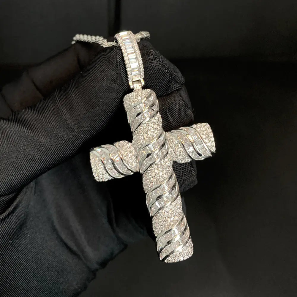 Iced Cablee Cross Pendant