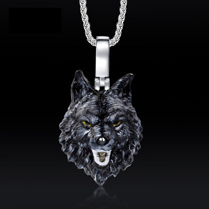 Wolf Head Enamel Pendant