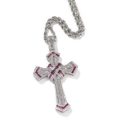 Iced Gemstone Baguette Cross Pendant