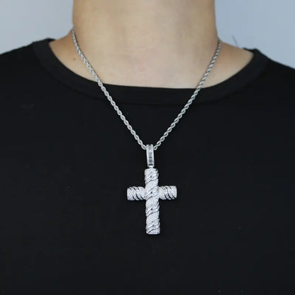 Iced Cablee Cross Pendant