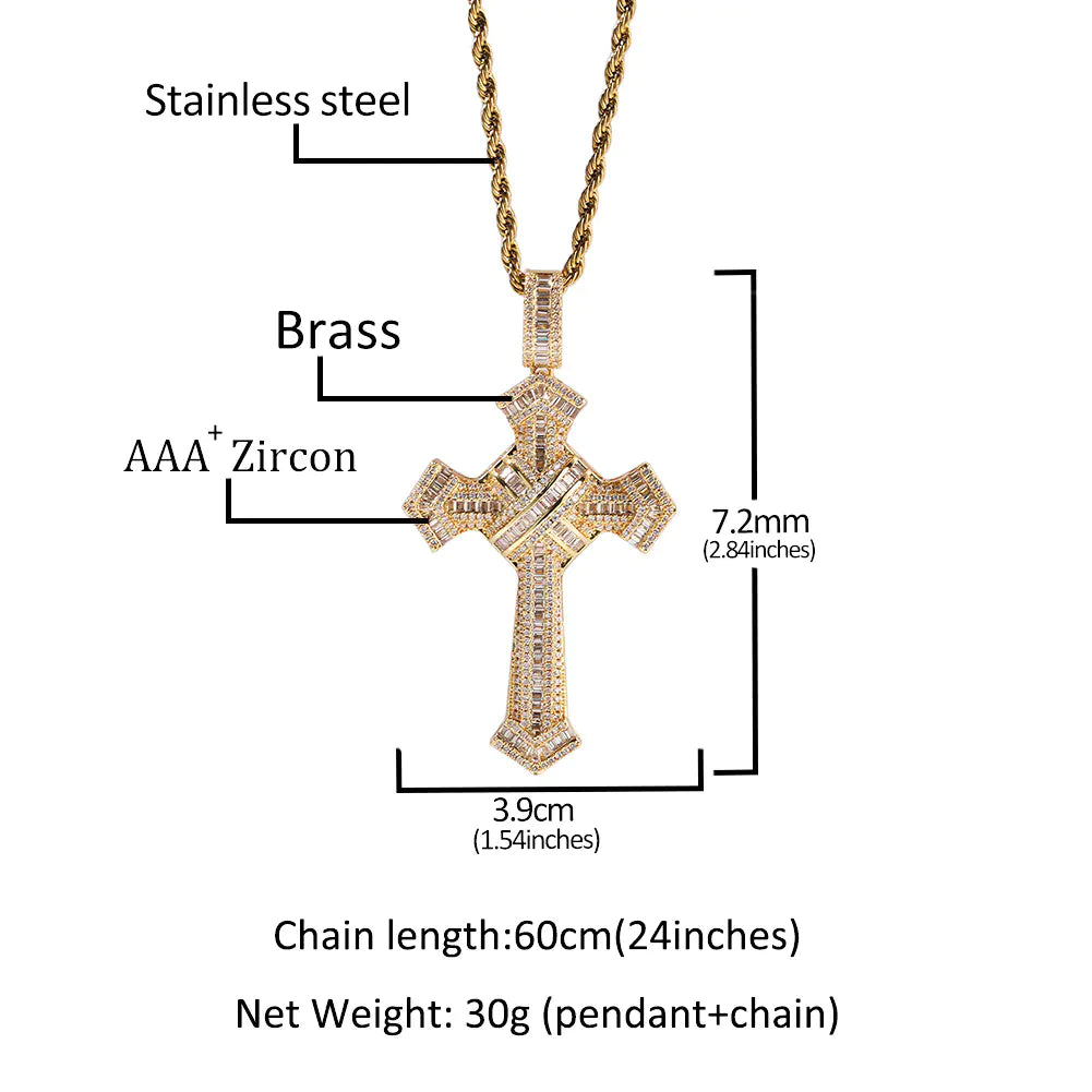 Iced Gemstone Baguette Cross Pendant