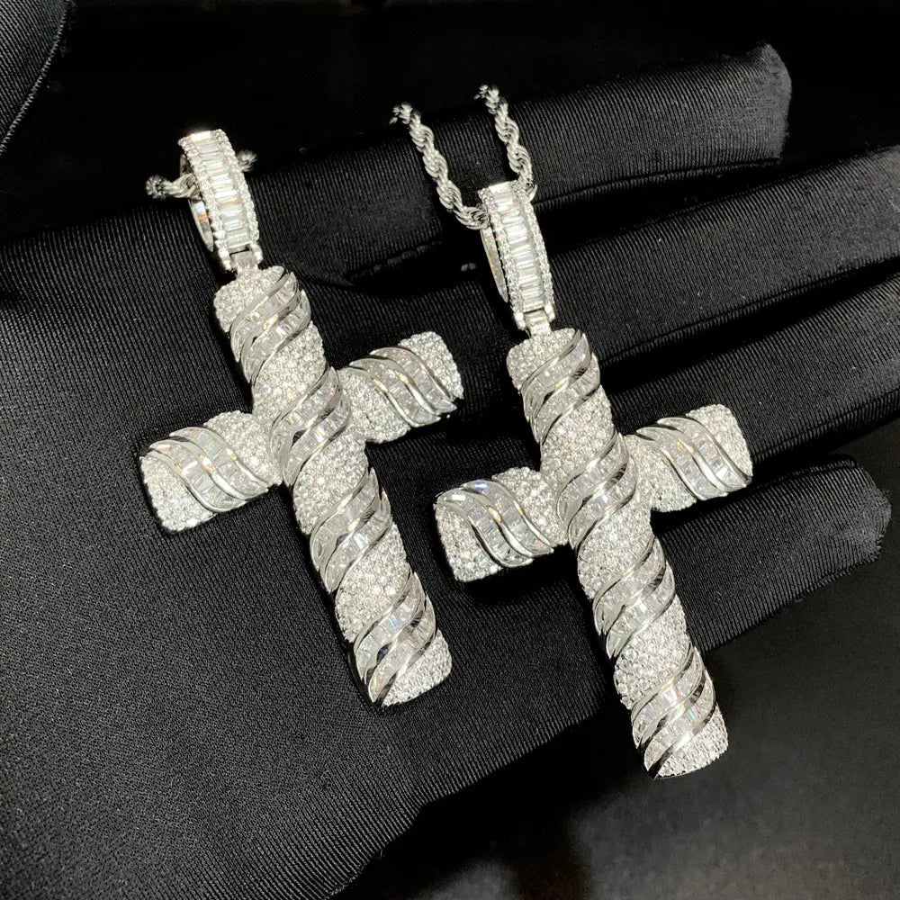 Iced Cablee Cross Pendant