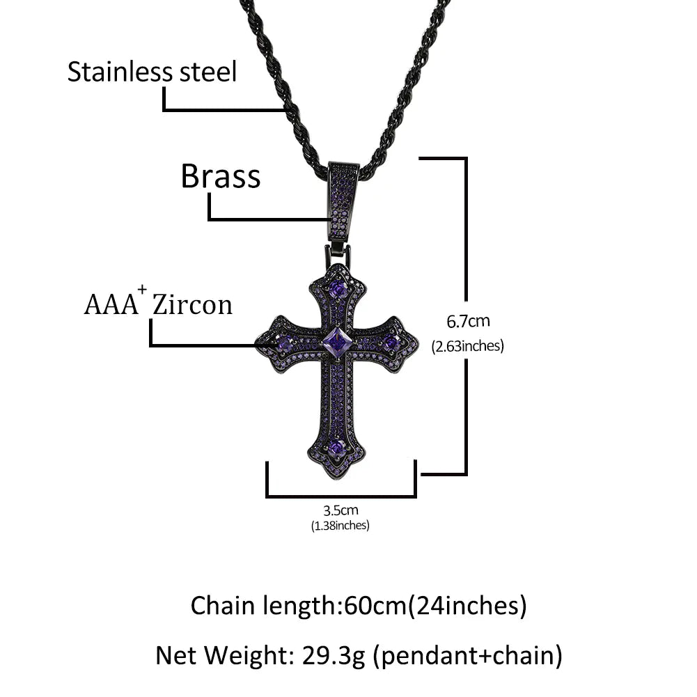 Iced Gemstone Cross Pendant