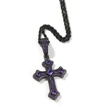 Iced Gemstone Cross Pendant