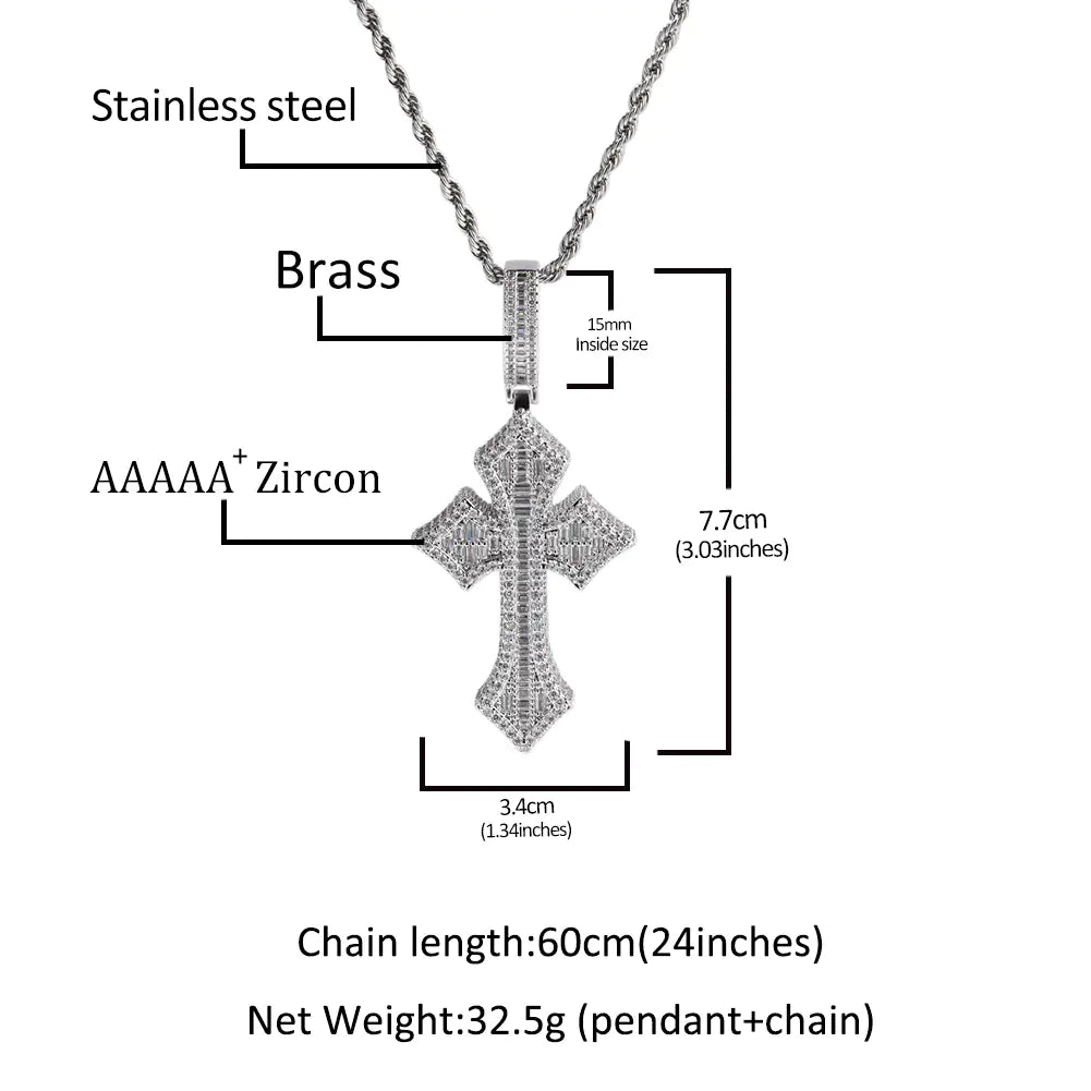 Ice Baguette Barbee Cross Pendant