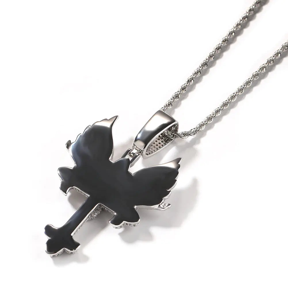 Iced Angel Wings orthodox Cross Pendant
