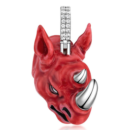 Red Rhinoceros Head Enamel Pendant