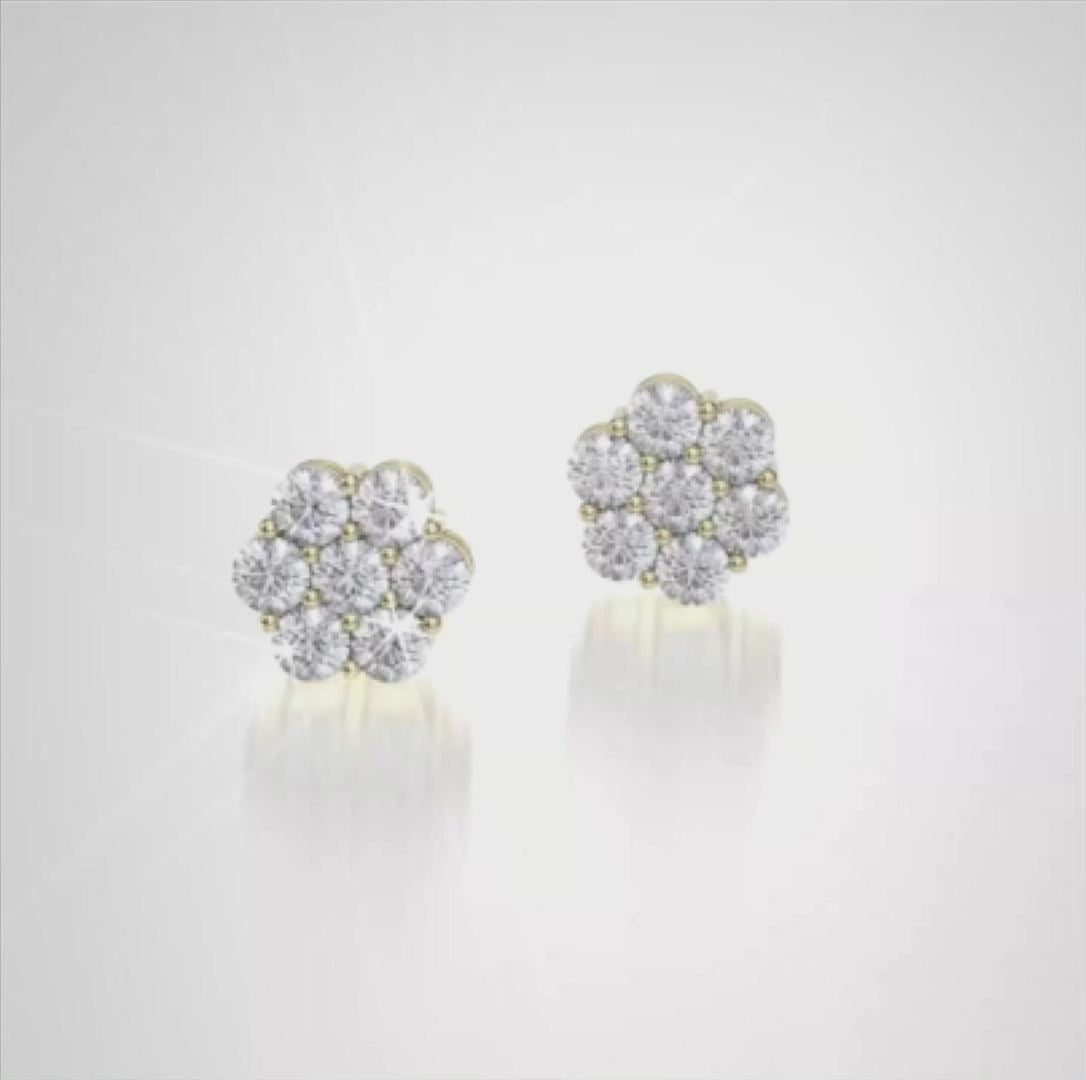 S925 Silver Moissanite Flower Cluster Stud Earrings