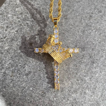 Crown Zirconia Cross Pendant