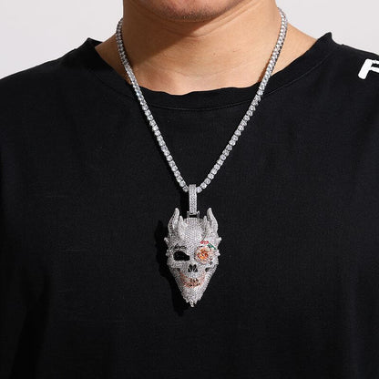 Iced Rose Skull Pendant