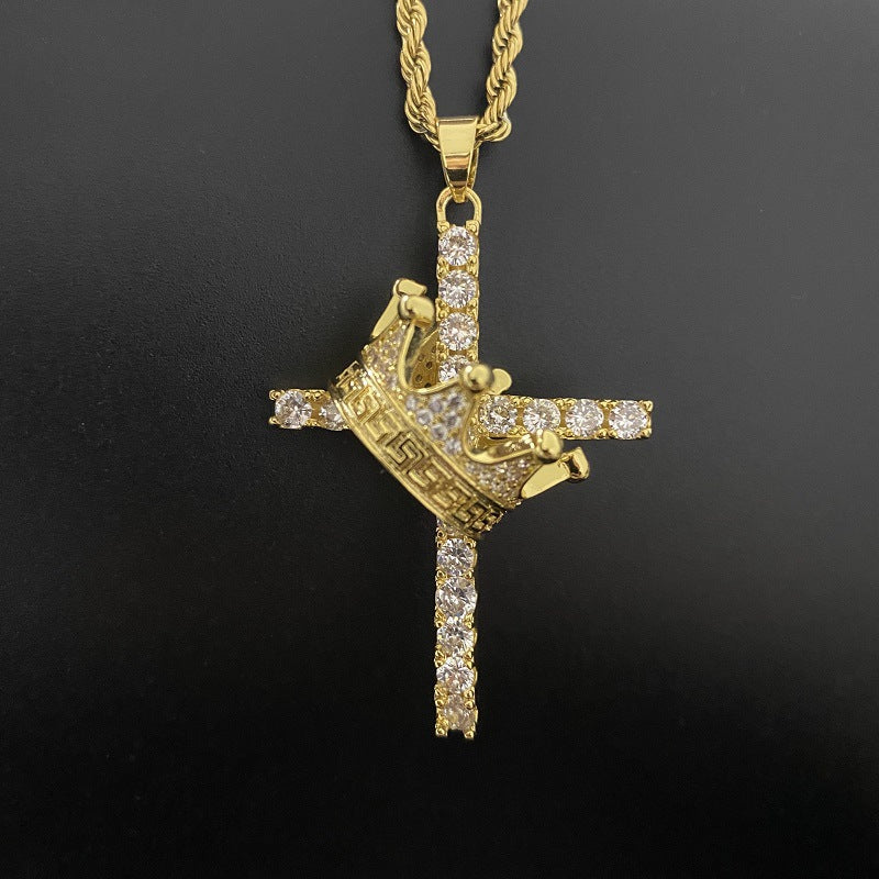 Crown Zirconia Cross Pendant