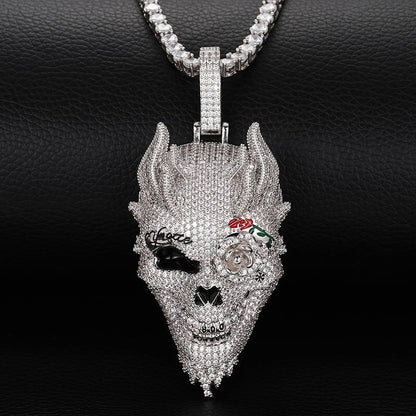 Iced Rose Skull Pendant