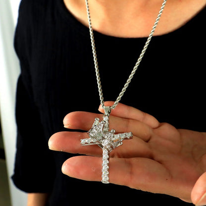 Crown Zirconia Cross Pendant