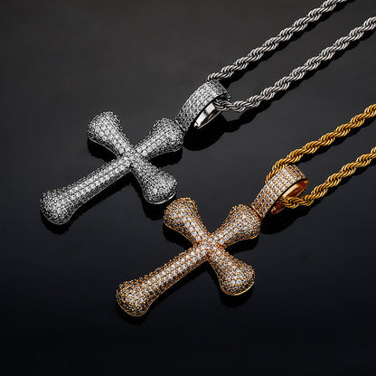 Iced Bone Cross Pendant