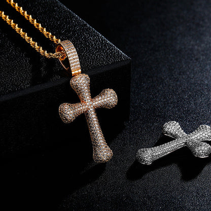 Iced Bone Cross Pendant