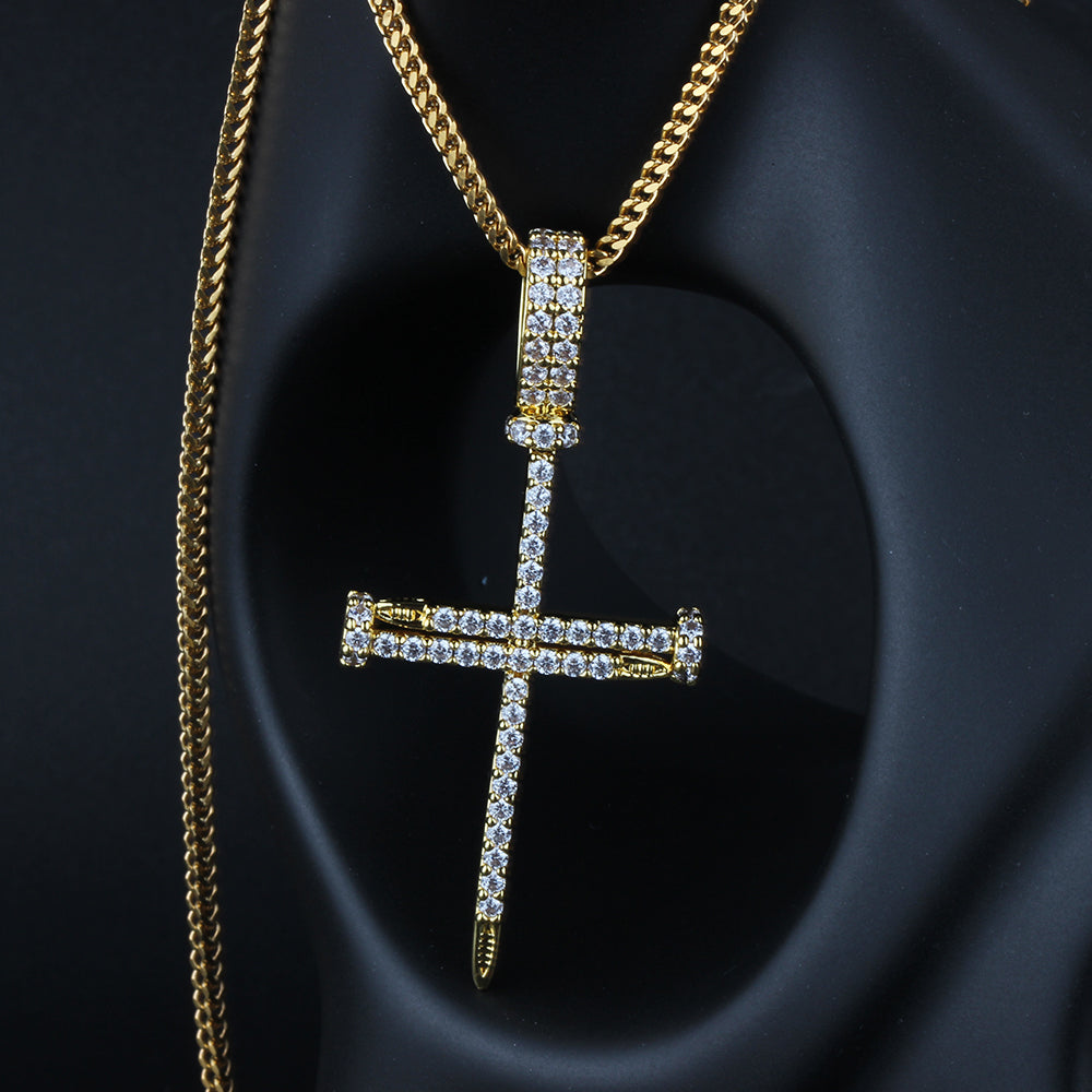 Iced Nail Cross Pendant