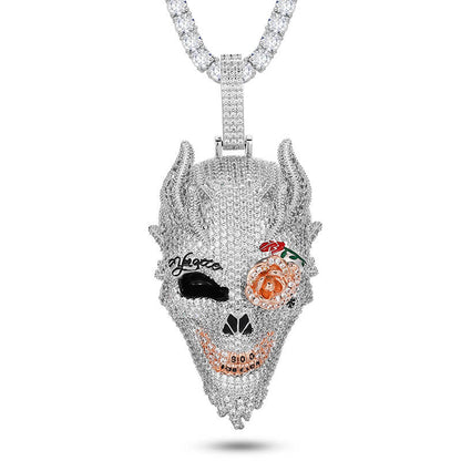 Iced Rose Skull Pendant