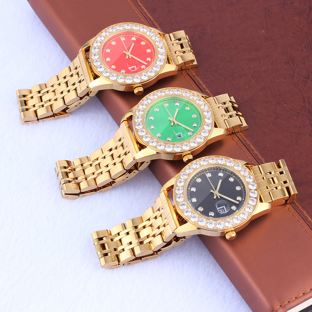 18K Gold Plated Green Dial Stainless Steel  Watch