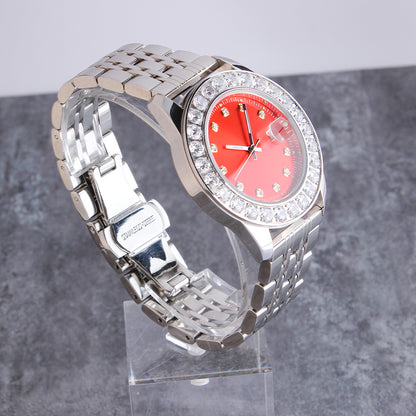 White Gold Plated Red Dial Stainless Steel  Watch