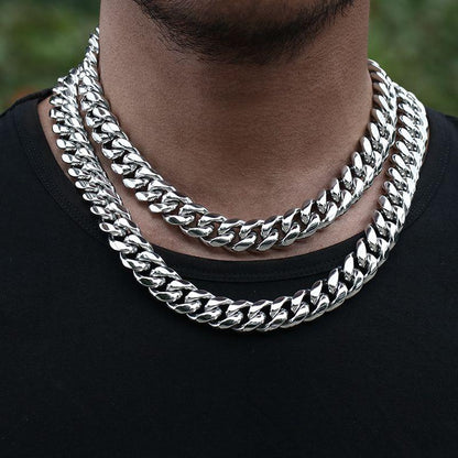 Iced Clasp Miami Cuban Link Chain - White Gold