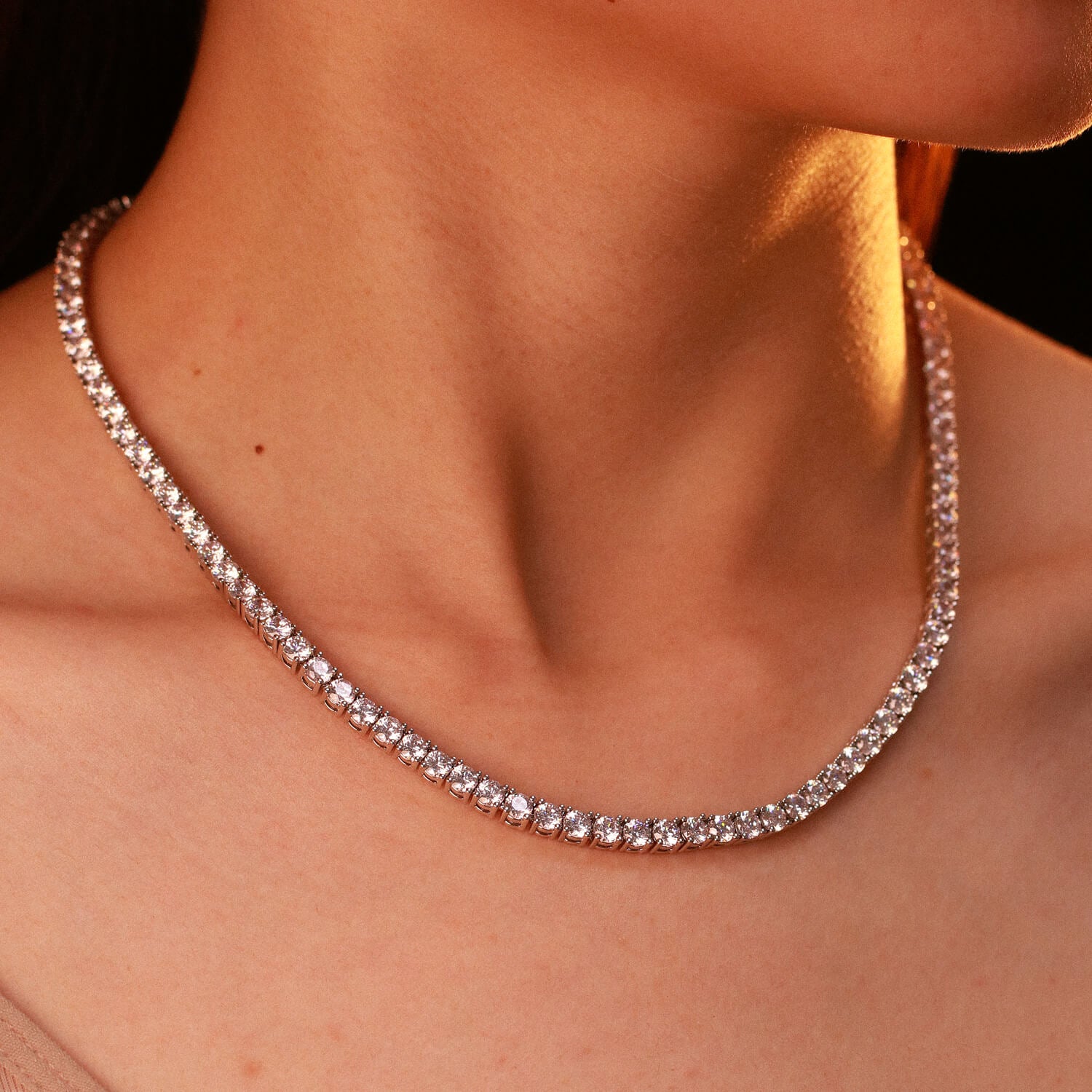 3MM Round Cut Tennis Necklace in White Gold