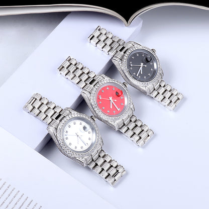 White Gold Plated Red Dial Stainless Steel  Watch