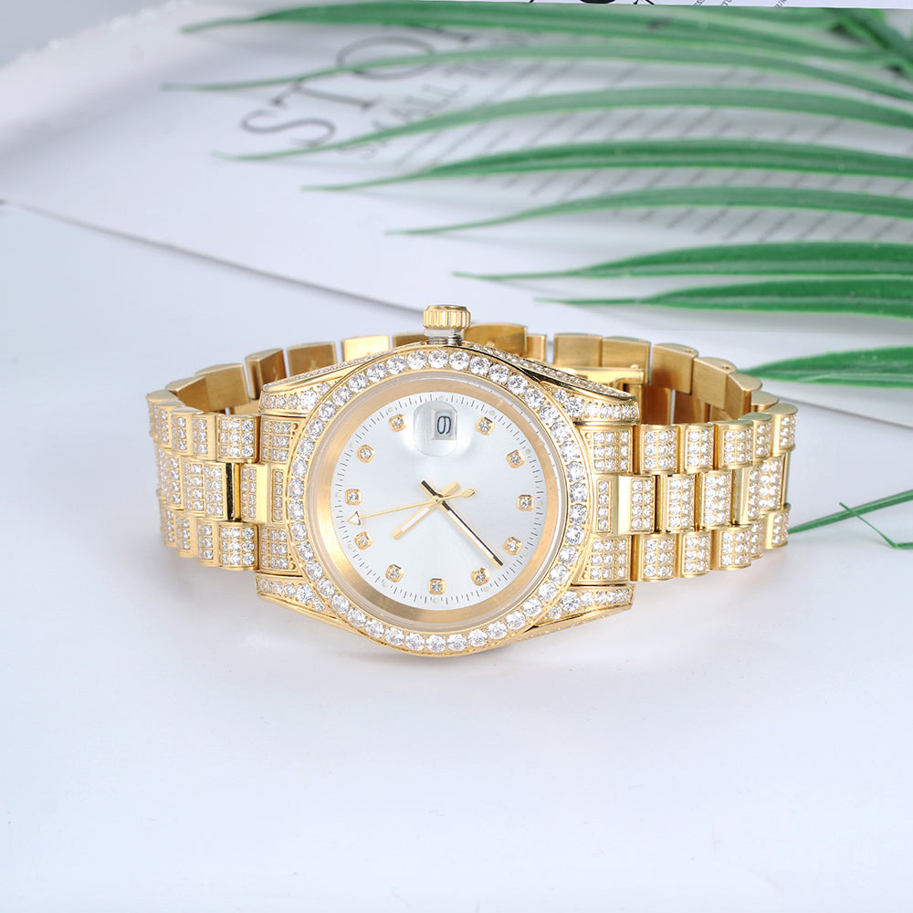 18K Gold Plated White Dial Stainless Steel Watch
