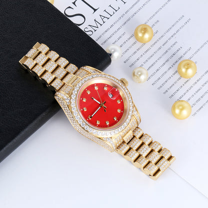 18K Gold Plated Red Dial Stainless Steel  Watch