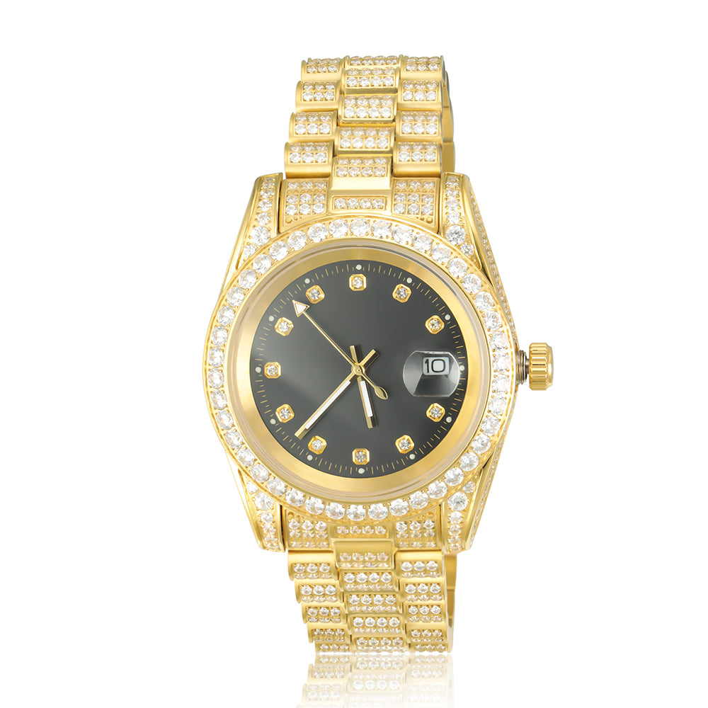 18K Gold Plated Black Dial Stainless Steel  Watch