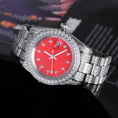 White Gold Plated Red Dial Stainless Steel  Watch