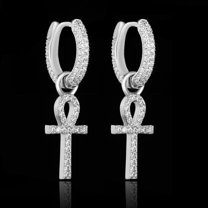 Iced Ankh Cross Earrings