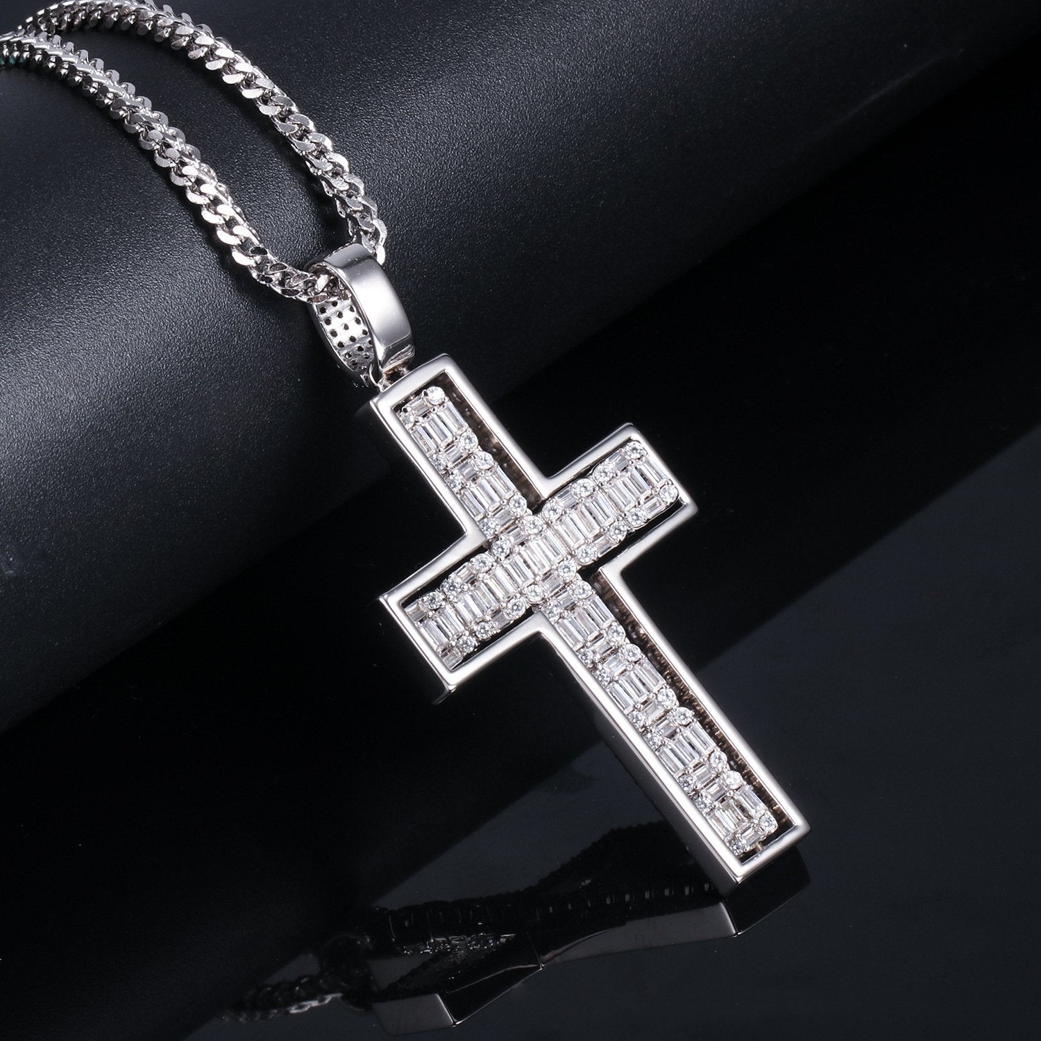 Double-Sides Iced Cross Pendant