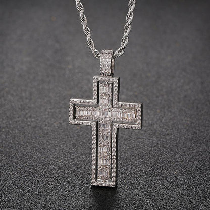 Double-Sides Iced Cross Pendant