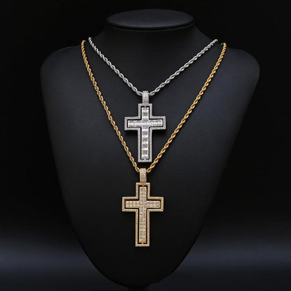 Double-Sides Iced Cross Pendant