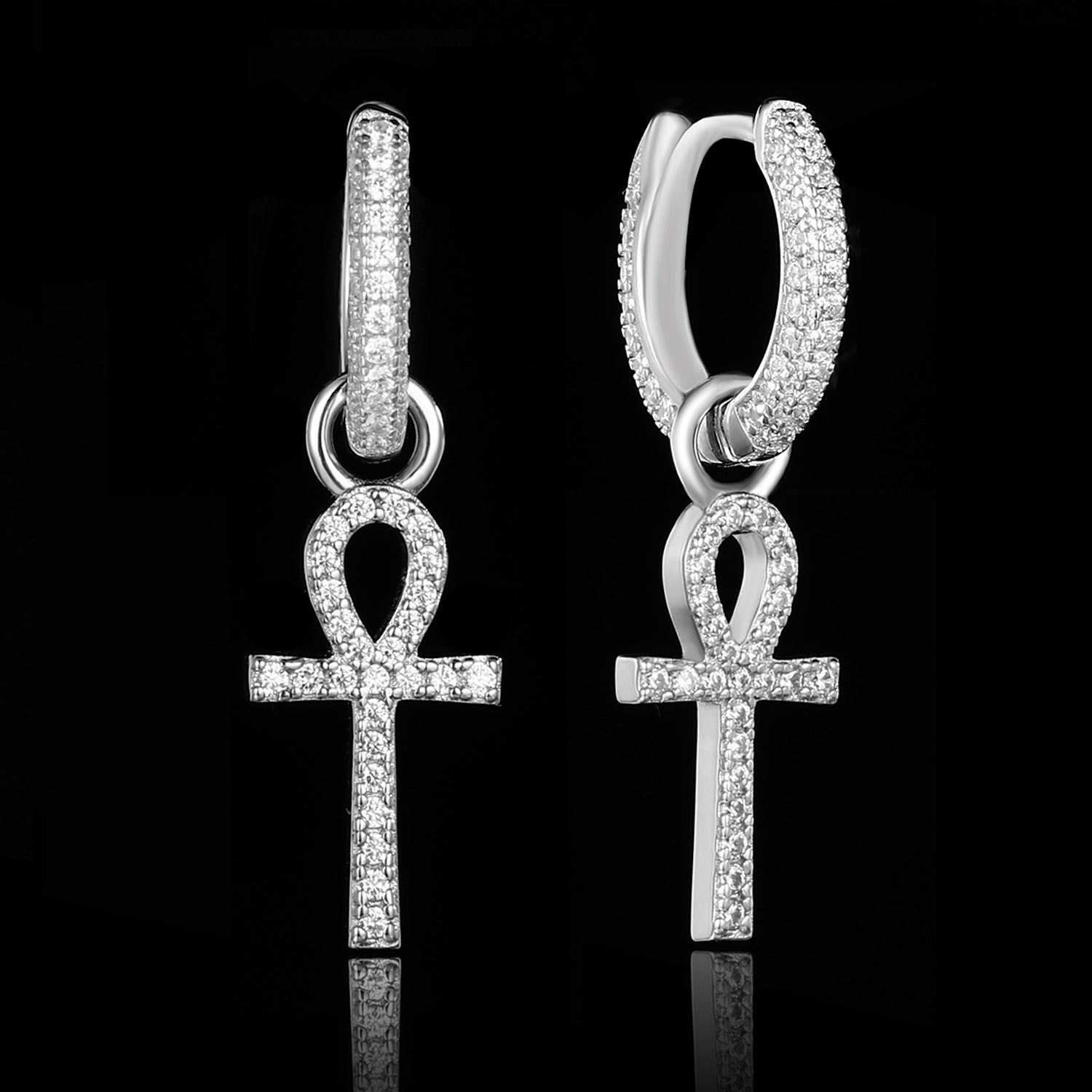 Iced Ankh Cross Earrings