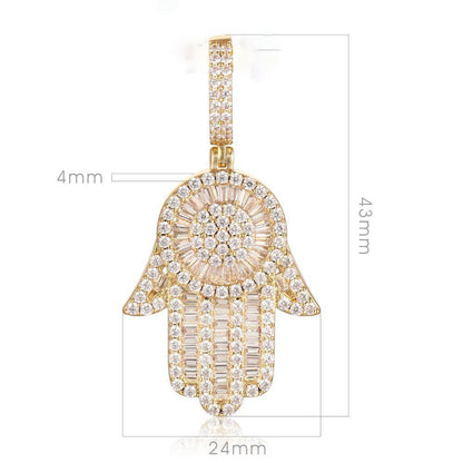 Iced Baguette Hamsa Pendant