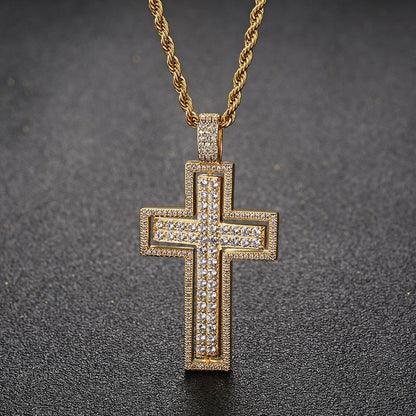 Double-Sides Iced Cross Pendant