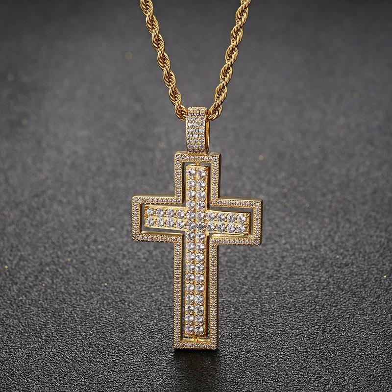 Double-Sides Iced Cross Pendant