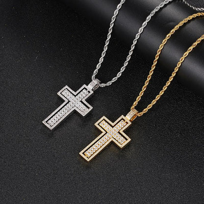 Double-Sides Iced Cross Pendant