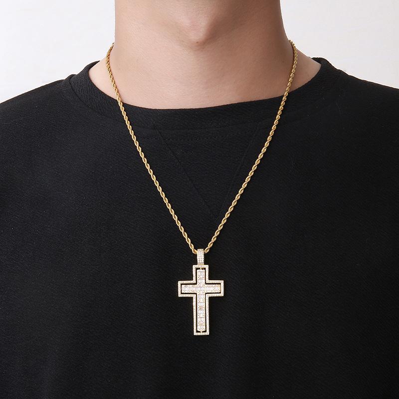 Double-Sides Iced Cross Pendant