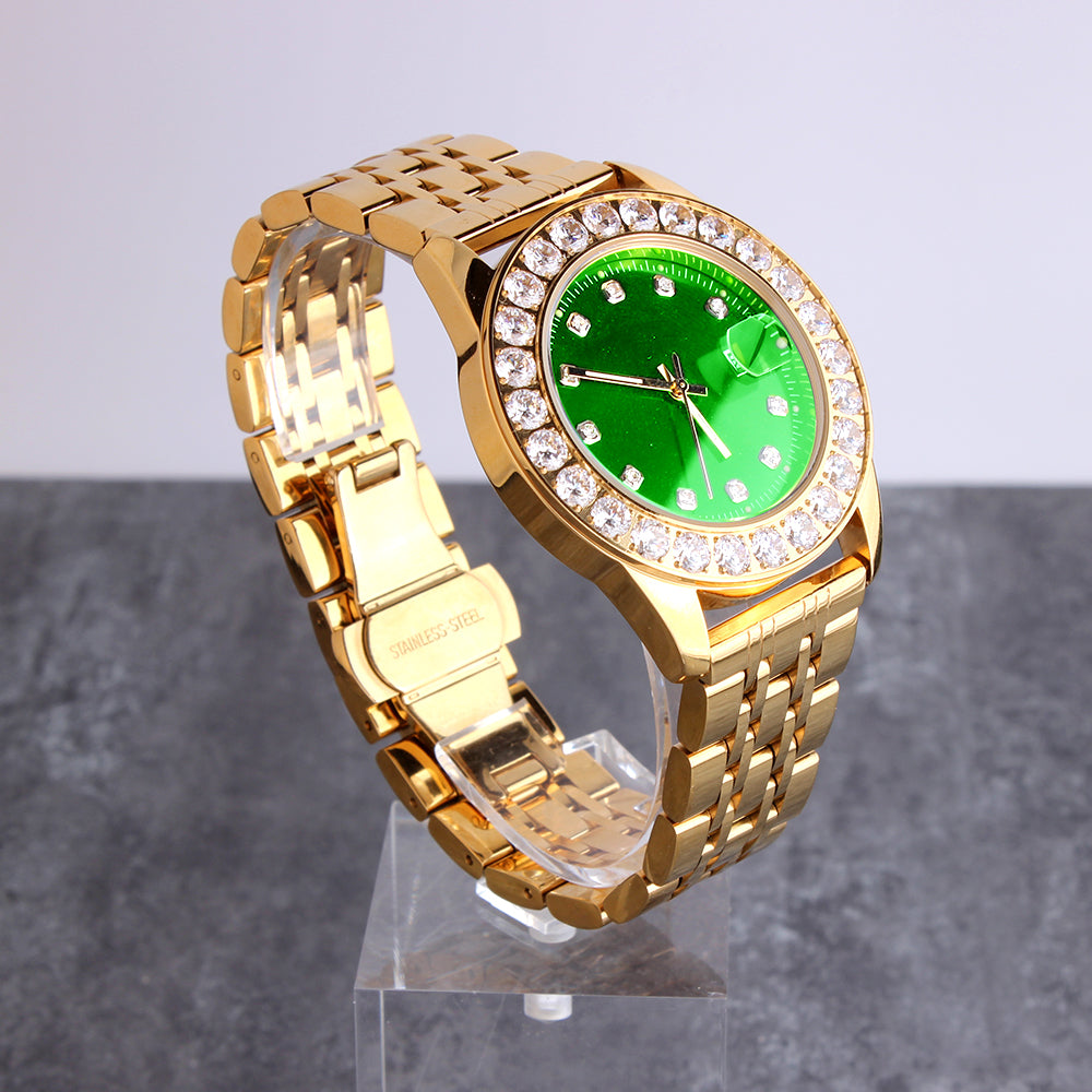 18K Gold Plated Green Dial Stainless Steel  Watch