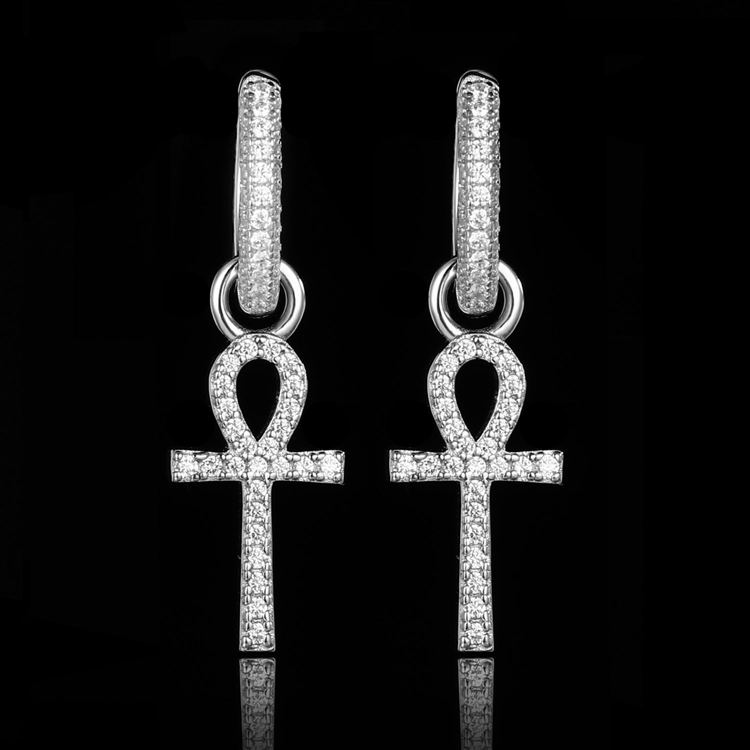 Iced Ankh Cross Earrings