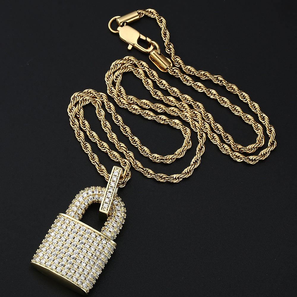 Iced Solid Lock Shaped Pendant