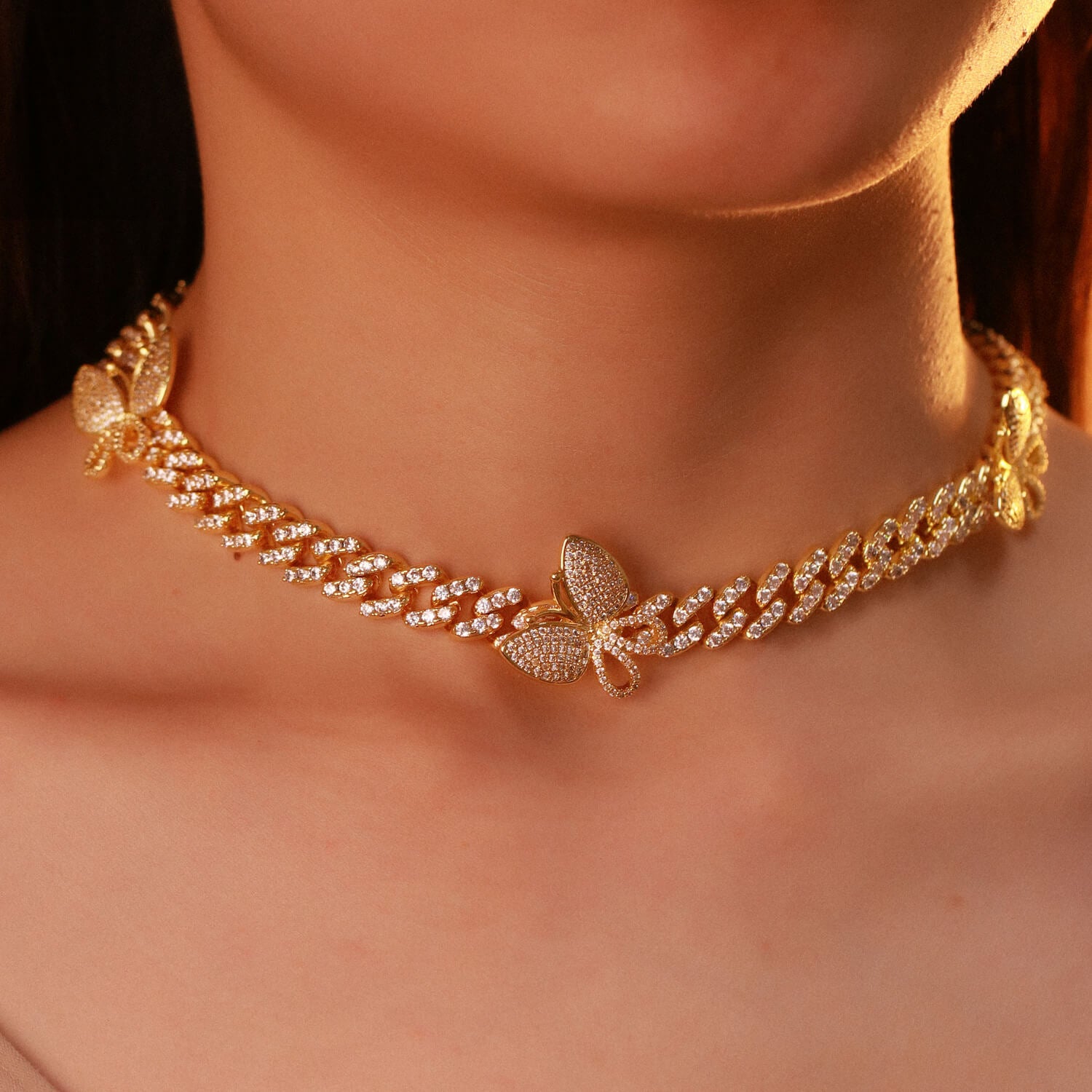 14K Gold/White Gold/Rose Gold Butterfly Tennis Necklace