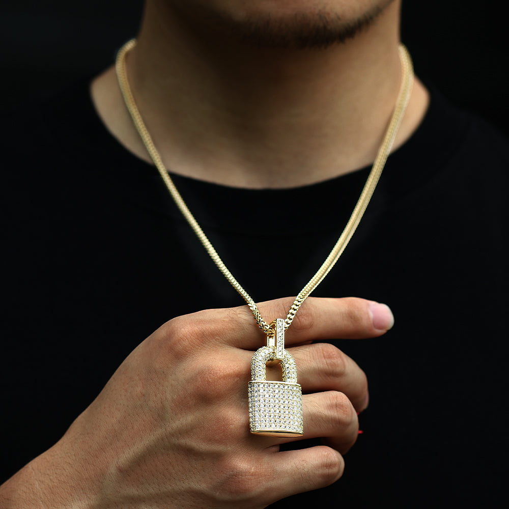 Iced Solid Lock Shaped Pendant