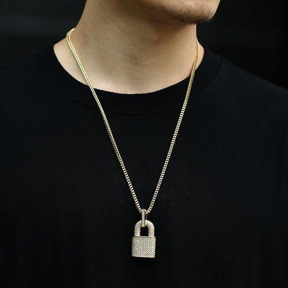 Iced Solid Lock Shaped Pendant