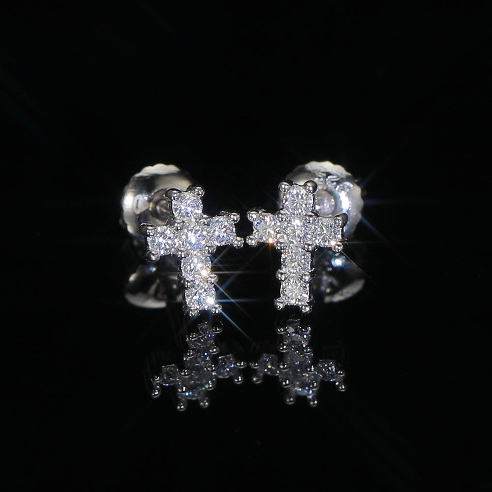 S925 Moissanite Studs Pave Cross Earrings